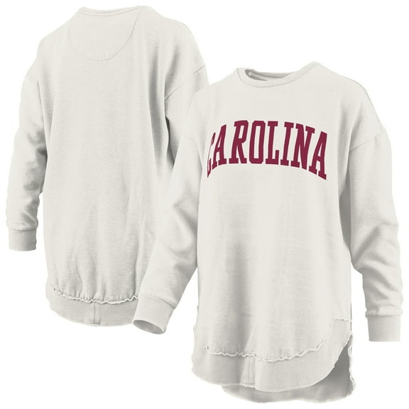Women's Pressbox Oatmeal South Carolina Gamecocks Melange Poncho Vintage Fleece Long Sleeve Pullover Sweatshirt