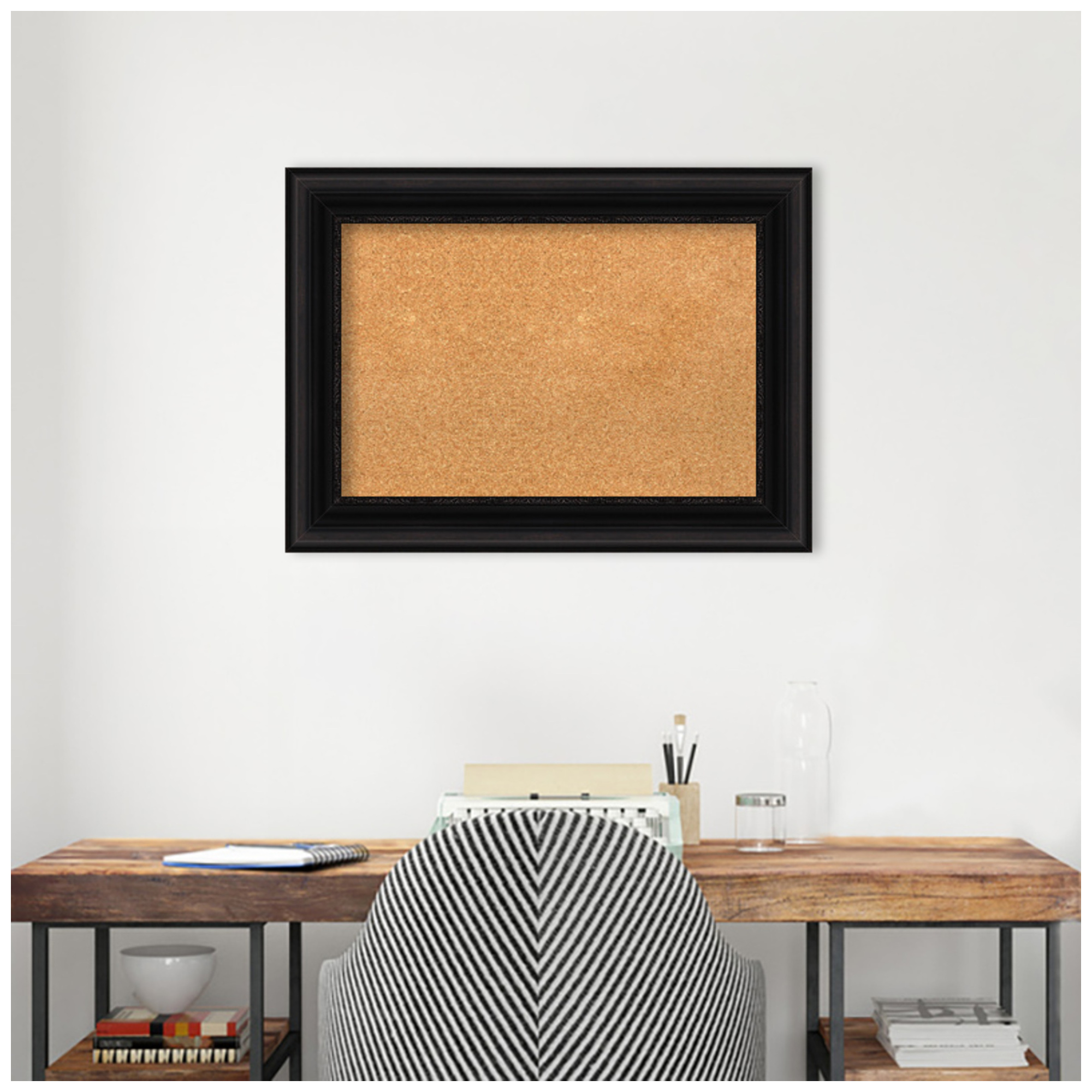 Amanti Art Natural Cork Board Framed Parlor Black Bulletin Board 30 in. x 22 in.