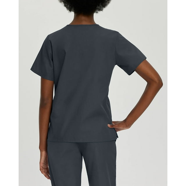 Landau Essentials Scrub Top for Women: 4 Pockets, Classic Relaxed Fit, Durable V-Neck 8219