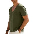 thumbnail image 3 of Yifymode Men's U Neck Short Sleeve Shirt, Tie Detail Pocket Design Casual Sports Style Top Army Green L, 3 of 6