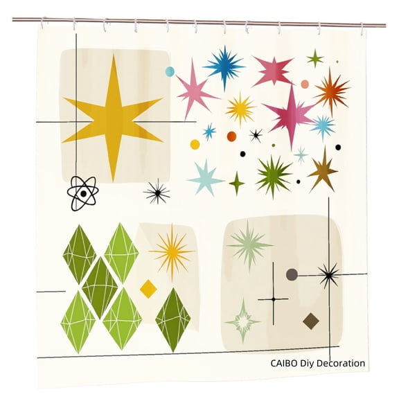Joocen Polyester Shower Curtain With Colorful Stars And Geometric Patterns For Home Bathroom Bath Tub Decoration 72x72 inch