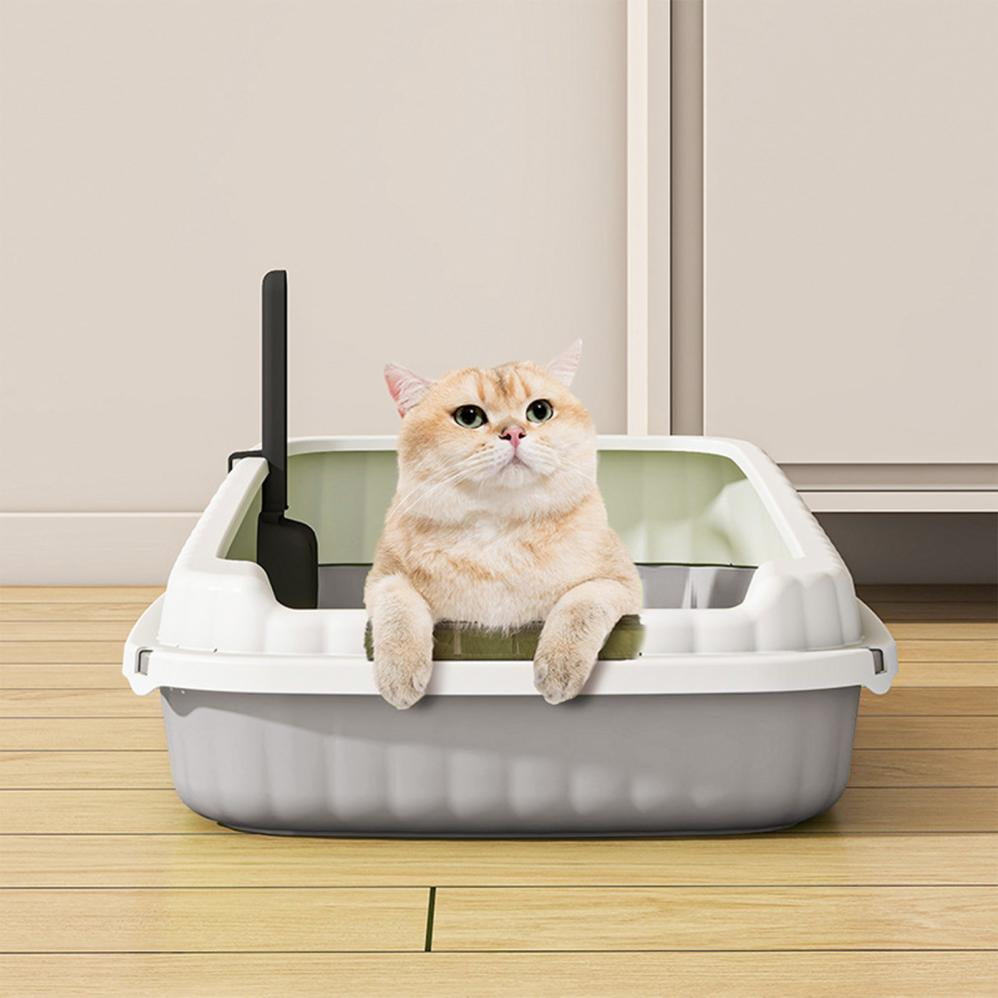 COM1950s Semi Enclosed Litter Box for Large Cats,High Sided Cat Litter Box with Splash Proof Design,Large Kitty Litter Pan with Scoop and Leakage Prevention Pedal