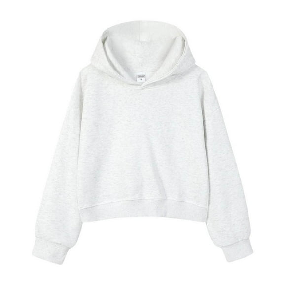 FEIFLY Women Cropped Hoodie Heavyweight Drop Shoulder Relaxed Fit Long Sleeve Casual Pullover Sweatshirt Fall Winter Solid Color Breathable Autumn Tops