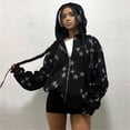 thumbnail image 4 of Sudadera con Capucha y Estampado de Estrellas con Cremallera para Mujer, Sudaderas , Conjuntos de Moda de Otoño, Ropa de Pareja de Forro Y2K. Negro L, 4 of 8