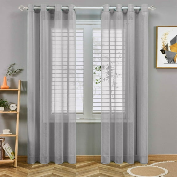 Gray Sheer Curtains 84 inches Long Panels, Sheer Gray Curtains for Living Room/Bedroom, Rod Pocket Voile Sheer Panel Drapes, Each 42" W x 84" L