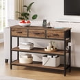 thumbnail image 5 of Aufeile 43" Narrow Console Table, Entryway Table with 3 Drawers and Outlets, Fabirc Sofa Table with Open Shelves for Couch, Hallway, Foyer, Living Room, Brown, 5 of 7
