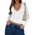 thumbnail image 3 of Women'S Long Sleeve Tops Going Out V Neck Crop Lace Mesh Slim Fitted Shirts White XL, 3 of 9