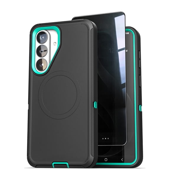 Encased for Samsung Galaxy S26 Plus Case with Privacy Screen Protector, Ranger Series, Magnetic Heavy Duty Military Grade Protection (Black / Teal)