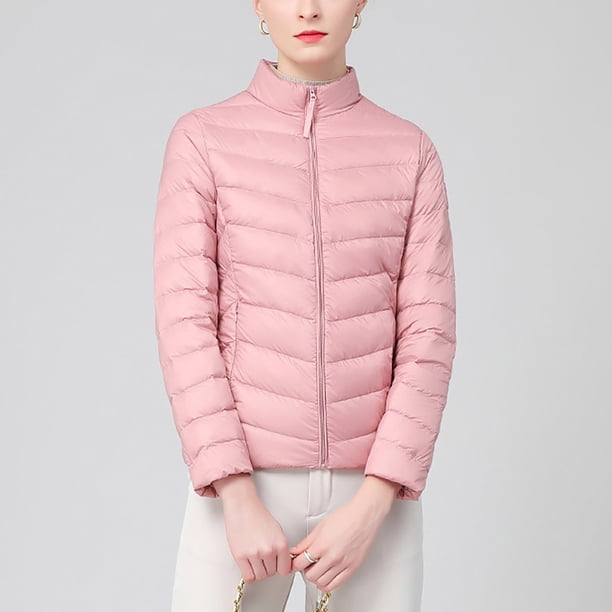 Parkas de manga larga para mujer, chaqueta de plumón con cuello alto y cremallera, ligera y versátil, con bolsillos, para invierno, de algodón.