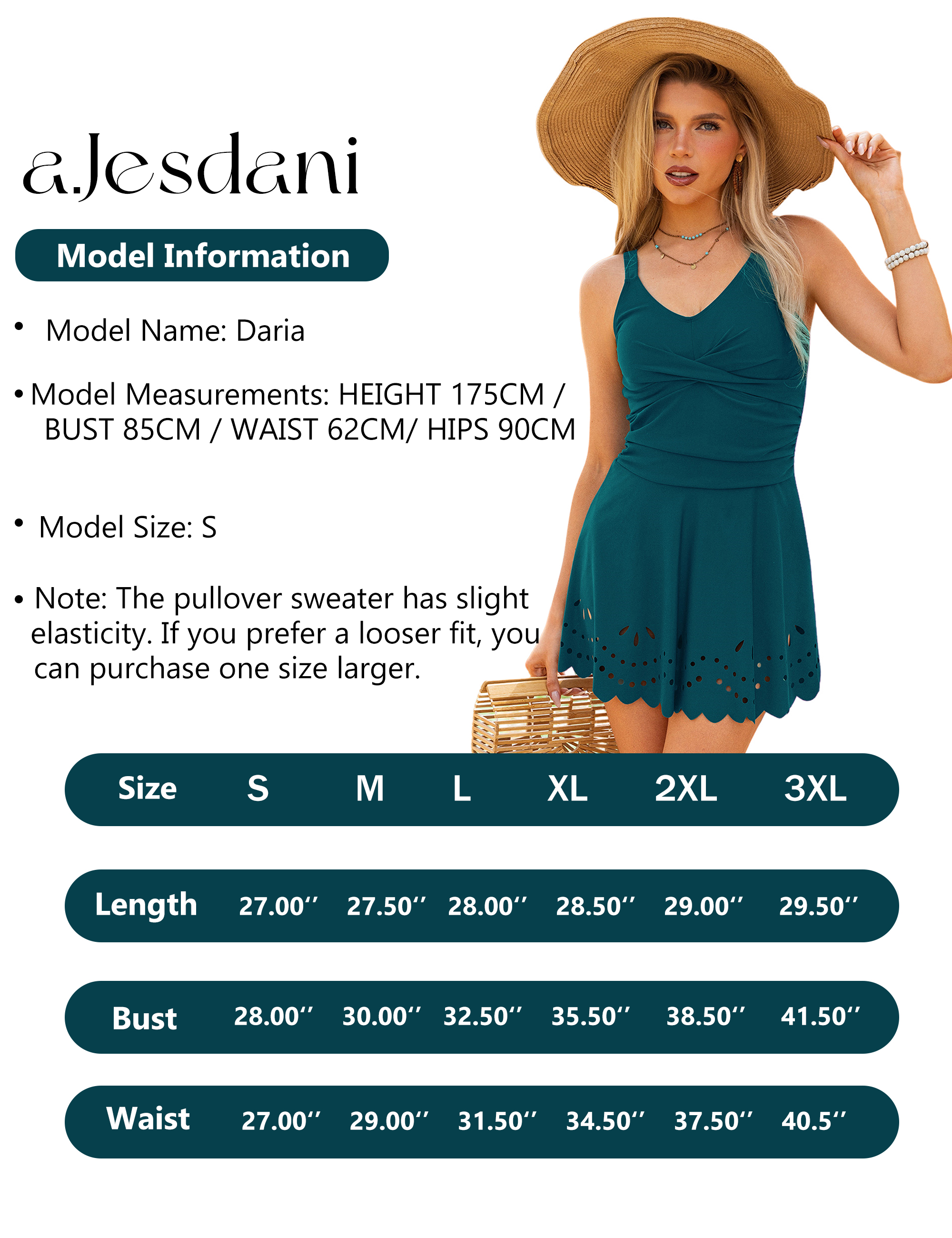 a.Jesdani Women's One-Piece Swimsuit with Skirt, Ink Blue photo 7