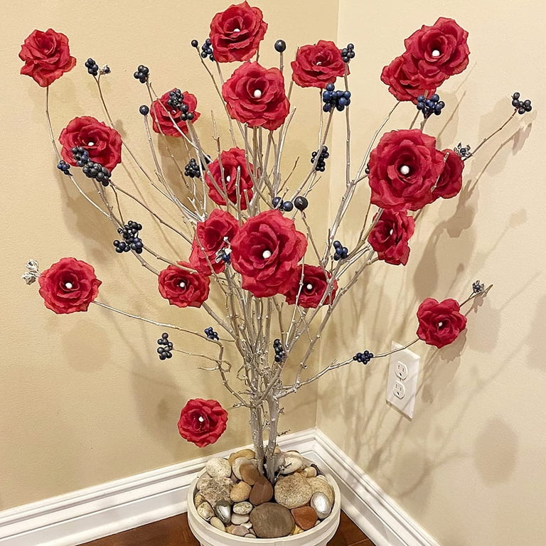 Hoemwarm 36 Pcs Red and White Rose Artificial Roses Flowers Bouquet Centerpiece,Fake Silk Rose Stem Realistic Artificial Flowers Bulk for Bridal Wedding Bouquet Ball Arrangement Party Decor