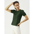 thumbnail image 6 of DressBerry Women’s Solid Poly Crepe Top Keyhole Neck with Drawstrings Short Puffed Sleeves Waist Length Regular Wear Light Weighted Casual Summer Top, 6 of 7