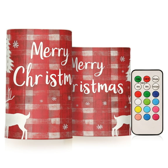 BZSMCE Flameless Candles LED Lights Christmas Light Red Plaid Pattern with Reindeer Creativity Battery Candles