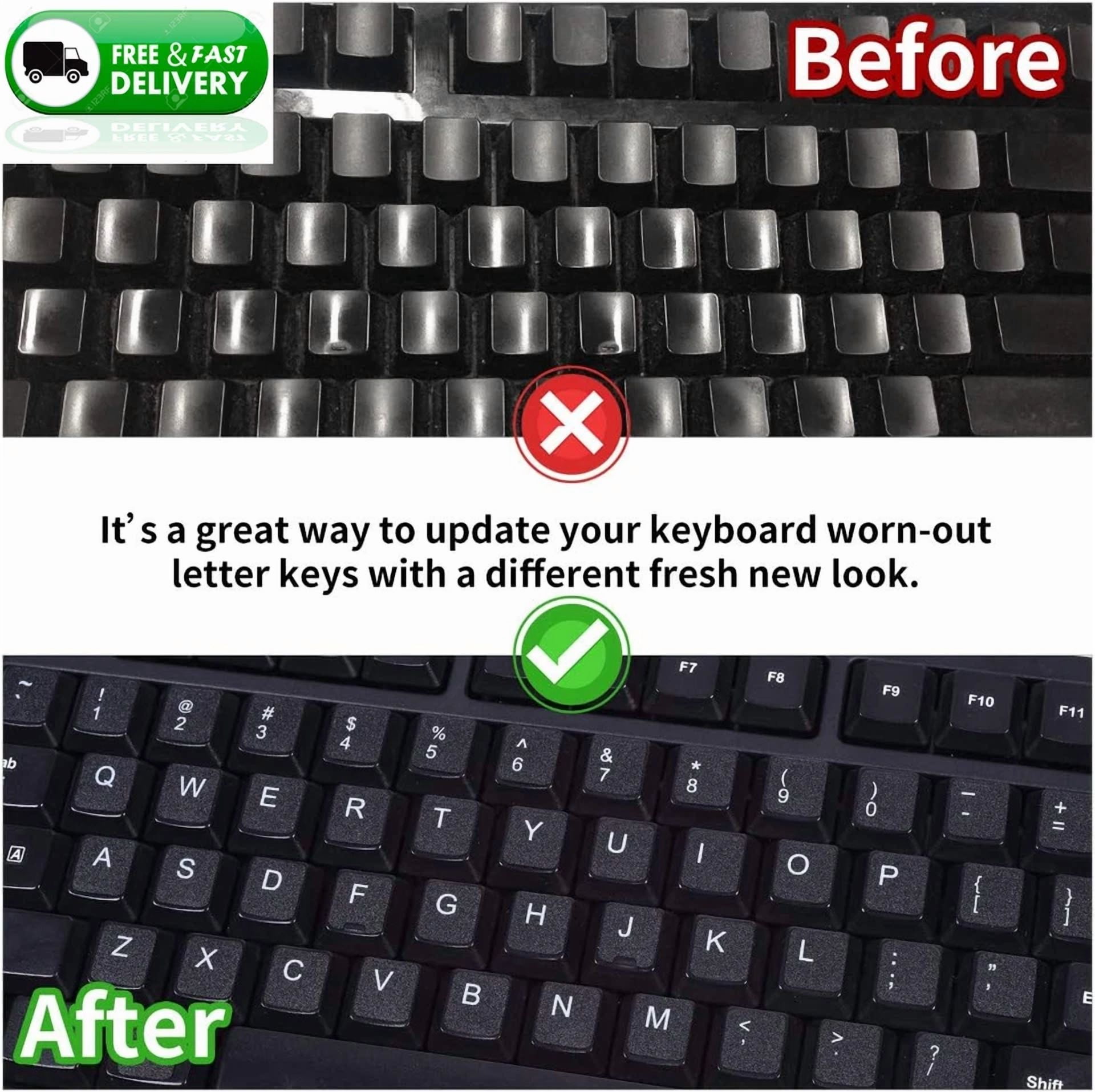 CRESTIN- 2 Pack English Keyboard Stickers Matte Black White Letters For Laptop Desktop