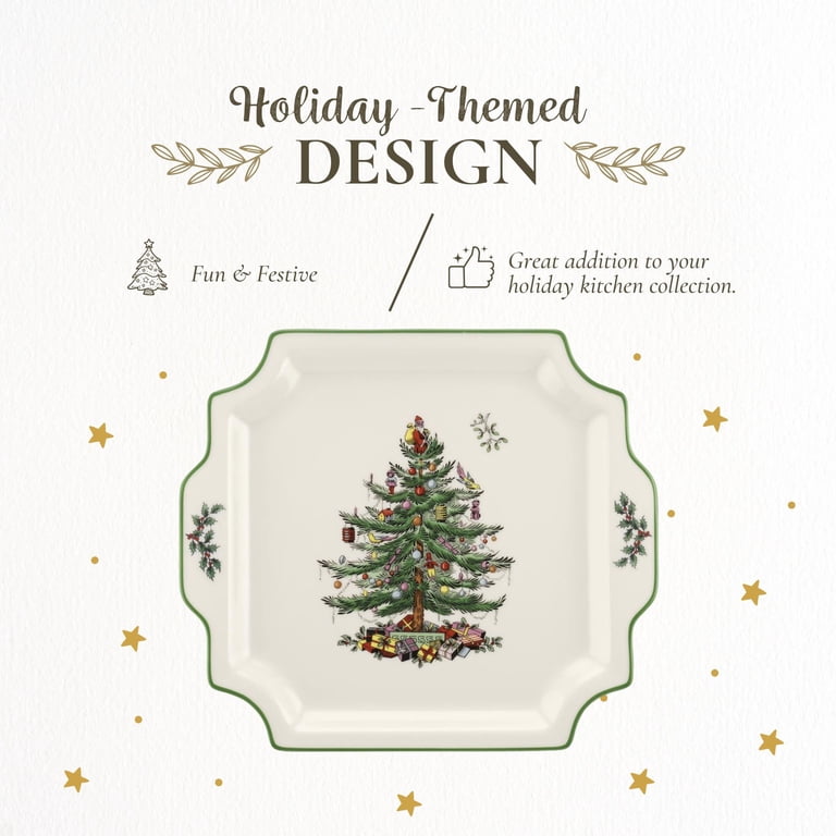 Spode Christmas Tree 14-Inch Rectangular Porcelain Sandwich Tray - Holiday Serving Platter, Dishwasher & Microwave Safe