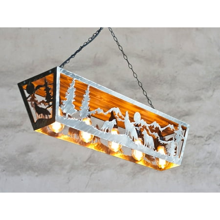 

Wildlife pendant light. Five lights fixture. Cabin lights. Wolves