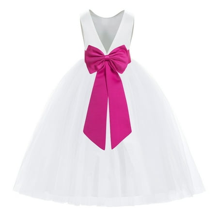 

White V-Back Satin Special Occasion Dresses for Toddler Girls 219T