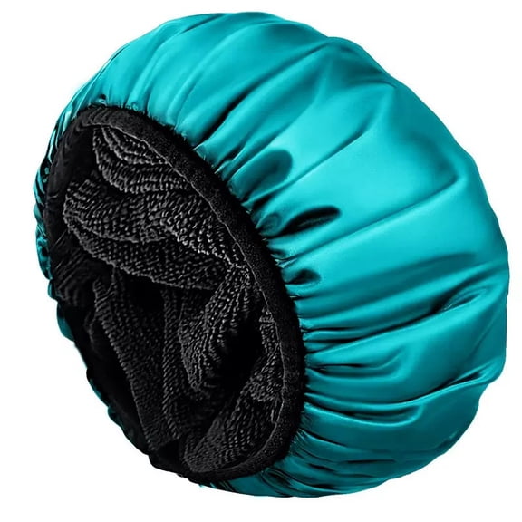 Terry Lined Shower Cap,Triple Layer Large Cap for Women,Shower Cap Reusable Waterproof,Long Thick Hair(Black)