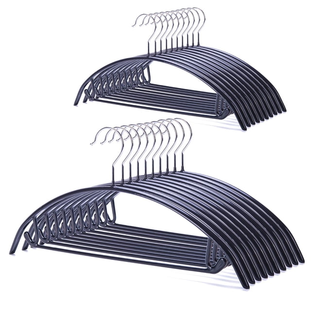 Nature Smile Perchas antideslizantes para suéteres con revestimiento de PVC, perchas para trajes de vestir, perchas para camisetas de golf sin golpes en los hombros (color negro, paquete de 20)
