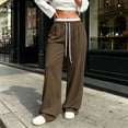 thumbnail image 4 of cocolona Womens Casual Solid Color Lace Sweatpants Elastic Waist Drawstring Wide Leg Travel Lounge Pants with Pockets, 4 of 5