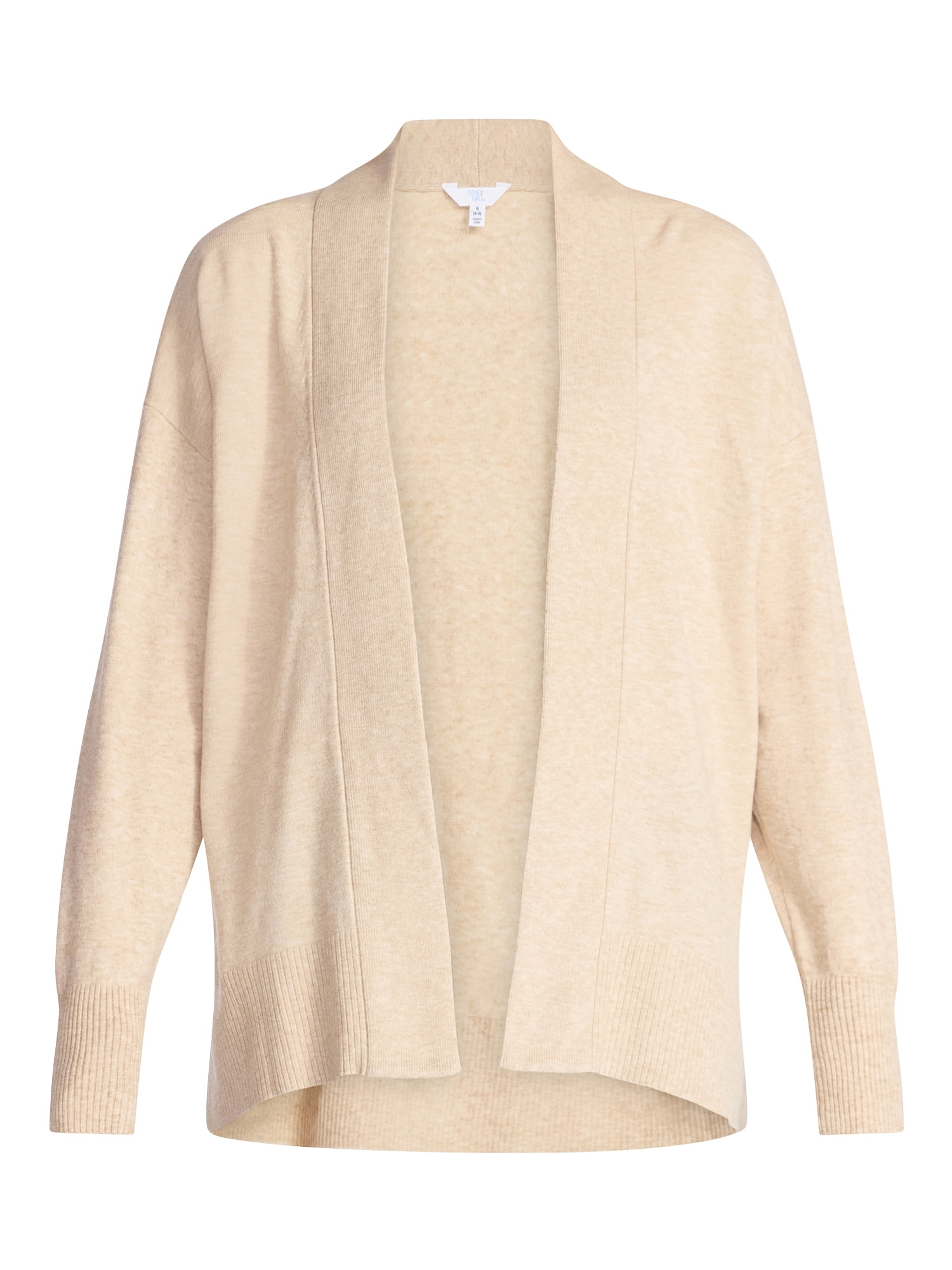 Time and Tru Women's Open Front Cardigan Sweater with Long Sleeves, Lightweight, Sizes XS-XXXL