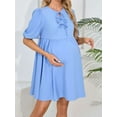 thumbnail image 6 of Deago Women's Short Puff Sleeve Maternity Dress Crew Neck Summer Casual Tie Front Loose Flowy Pregnancy Dresses for Baby Shower (Blue, S), 6 of 9