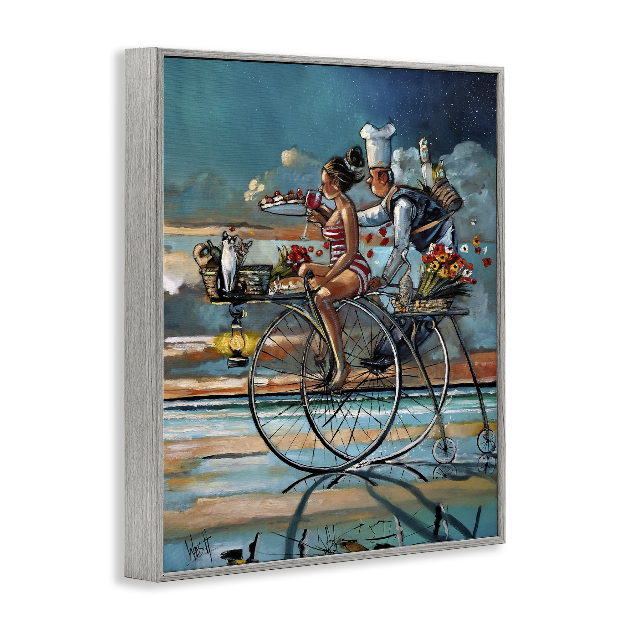 Stupell Industries Zaan's Dream Seaside Bicycle Ride Gray Framed Giclee Art, design by Ronald West