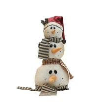 Christmas Snowman Figure Decoration - 10.63 Inch Tall Plush Snowman Doll, Stuffed Holiday Greeter Figurine, Farmhouse Xmas Centerpiece for Home, Mantel & Table Decor