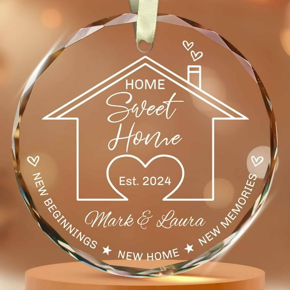 Personalized Housewarming Gift with Name & Year - House Warming Gifts New Home - Customized Housewarming Gifts For Couple, Women - New House New Beginning Glass Ornament - New Home Presents