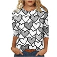 thumbnail image 2 of Hauts pour Femmes T-Shirt à Manches 3/4 à Imprimé Cœur de la Saint-Valentin à Col Rond Noir P, 2 of 6