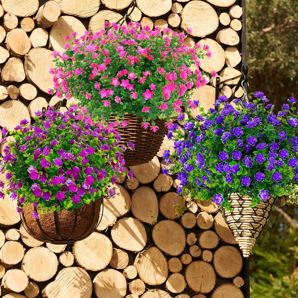 Outdoor Artificial Fake Flowers No Fade UV Resistant Faux Plastic Plants for Hanging Planter Patio Yard Wedding Indoor Home Kitchen Farmhouse Décor (White)