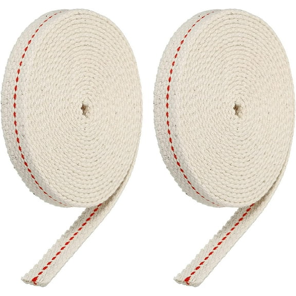 Oil Lamp Wick 1/2 Inch Flat Wide 10 Foot Cotton Lanterns Wick with Red Stitch for Kerosene Burner Lighting, 2 Roll
