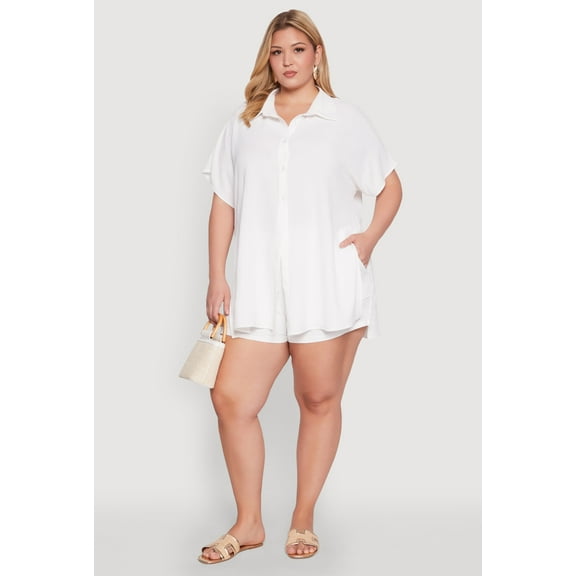 Womens Plus Size Airy Drawstring Detail Shorts