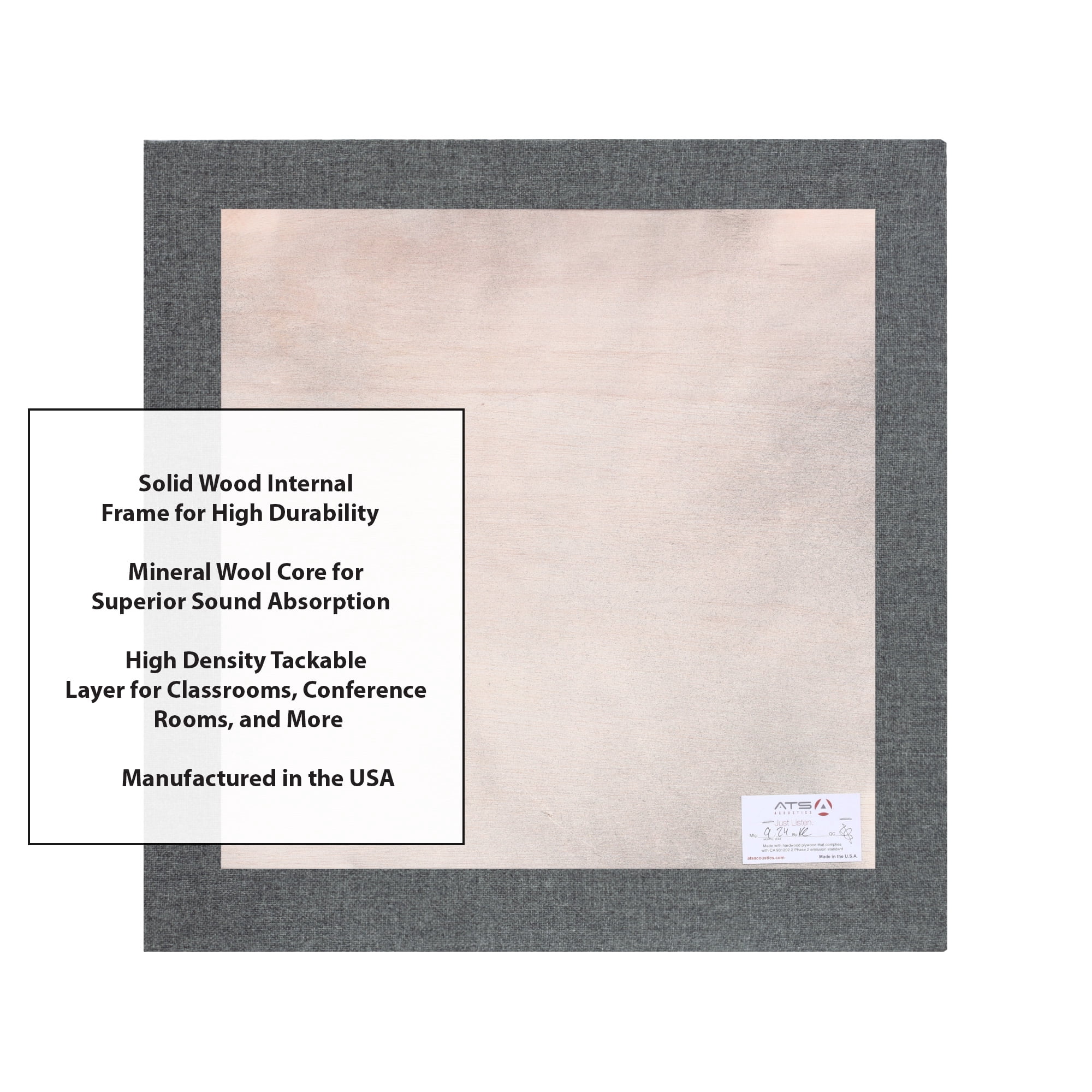ATS Acoustics Tackable Acoustic Panel 24" x 24" x 2" Sound Absorbing Professional Studio Quality Tack Board Wall Panel (Charcoal)