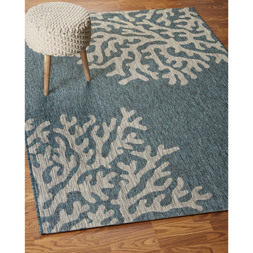 Ox Bay Carmindy Coastal Coral Reef Indoor / Outdoor Area Rug, Blue/Gray, 5' x 7'