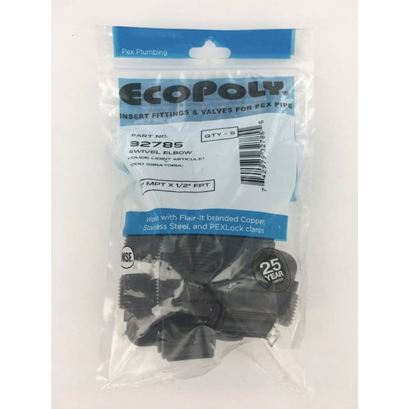 PEX Swivel Elbow 1/2" MPT x 1/2" FPT Swivel 5-Pack