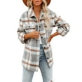 thumbnail image 3 of Women'S Flannel Plaid Shacket Fall Outfits Long Sleeve Button Down Shirts Jacket Coats with Side Pockets Light Gray L, 3 of 9