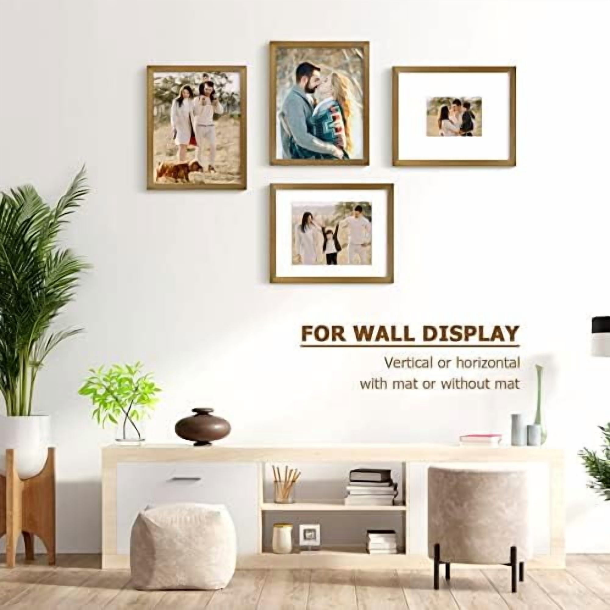 11x14 Picture Frame Brown, Solid Wood Frame 11x14 with Acrylic Plexiglass for Pictures 5x7/8x10 With Mat,Tabletop and Wall Display, 11 x 14 Picture Frame Set of 1