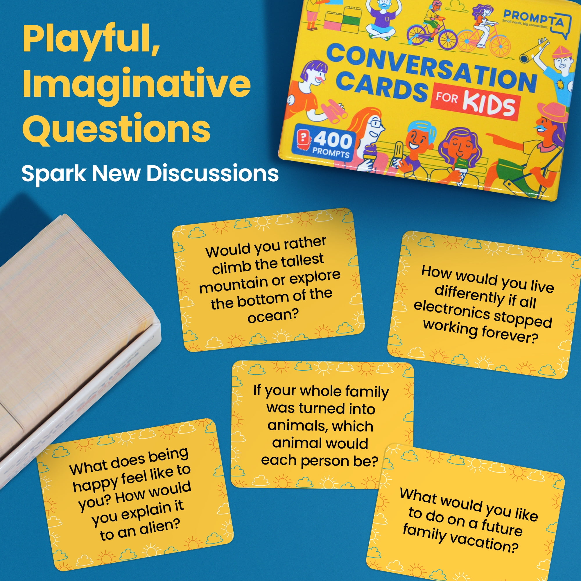 Conversation Cards for Kids – 400 Fun Conversation Starters for Family Game Night or Dinner – Road Trip Must Haves Travel Games for Kids Age 8-12 – Connect and Build Social Emotional Learning Skills