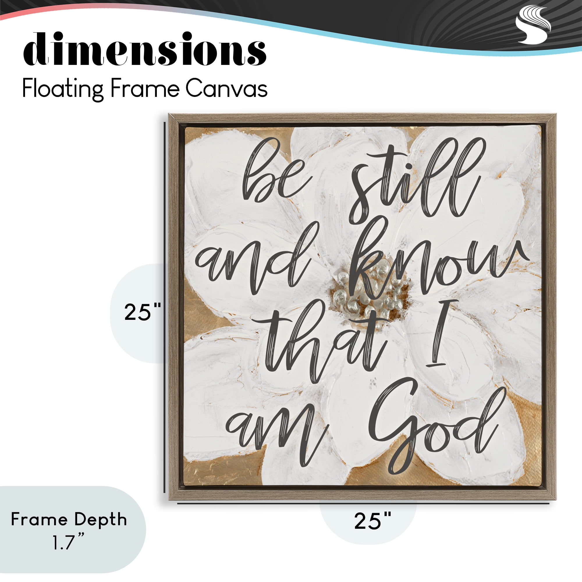 Stupell Industries Be Still Script with Flower Brown Framed Floater Canvas Wall Art, design by Lanie Loreth