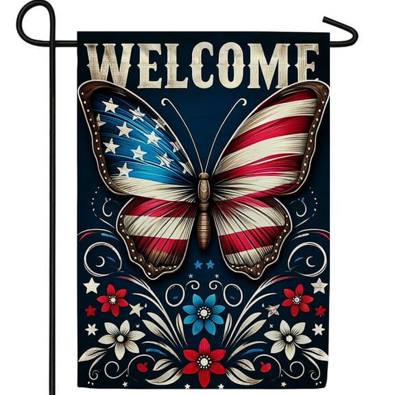 America Forever Patriotic Butterfly Garden Flag, 12.5x18 inch Double Sided, Stars and Stripes USA 4th Of July Yard Flags for Outside Independence Day Fourth of July Decorations Outdoor Welcome Flag