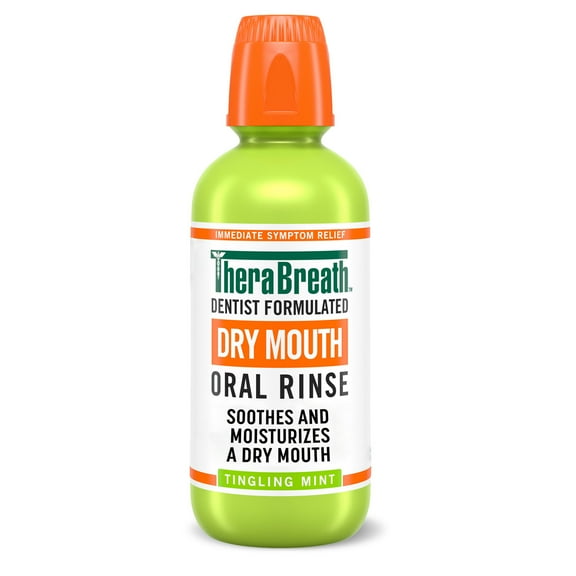 TheraBreath Dry Mouth Oral Rinse, Tingling Mint, Dentist Formulated, 16 fl oz