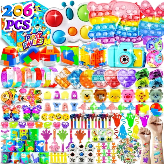 206PCS Party Favors for Kids 3-5 4-8-12, Fidget Toys Pack Birthday Bulk Goodie Bag Stuffers, Treasure Box Toys for Classroom Prizes for Kids C113