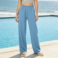 thumbnail image 2 of Womens Straight Leg Pants Elastic Waist Side Pockets Solid Color Long Trousers Everyday Basic Pants, 2 of 10