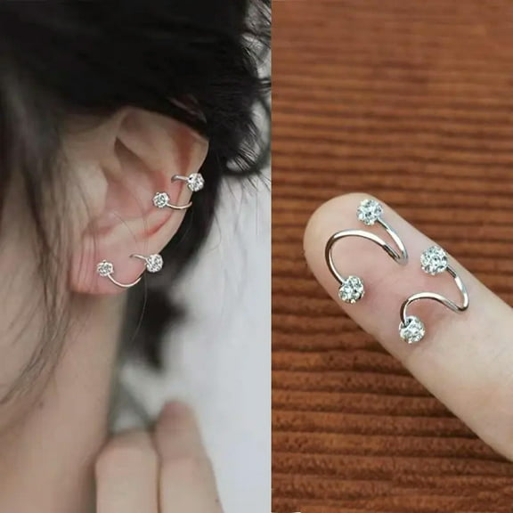 HOOUN Women Silver CZ Crystal Ball Ear Stud Spiral Huggie Hoop Earrings Surgical Steel