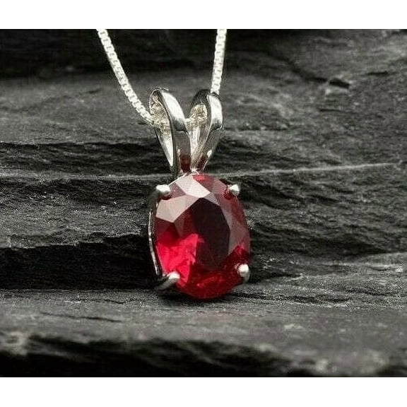 2Ct Lab Created Garnet Oval Cut Women's Fancy Pendant 14k White Gold Plated