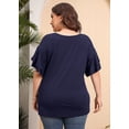 thumbnail image 4 of MODERN GOOSE Vêtements Grande Taille pour Femmes Bleu Marine 2X Chandail Col Rond Manches Courtes Tunique Fluide Été Coupe Ample Vêtements, 4 of 11