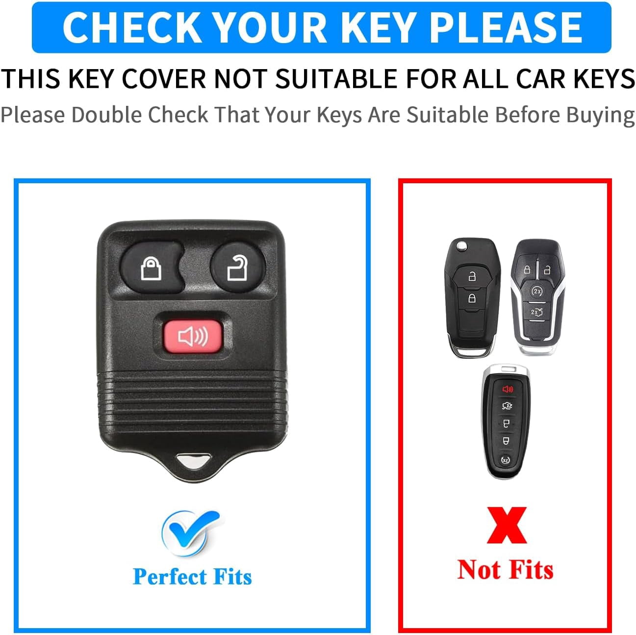 Key Fob Cover Compatible with Fit for Ford Mustang Focus Explorer Edge Taurus Lincoln Mercury Smart Car 4 Buttons Soft TPU Full Protector Keychain Case Holder Protector
