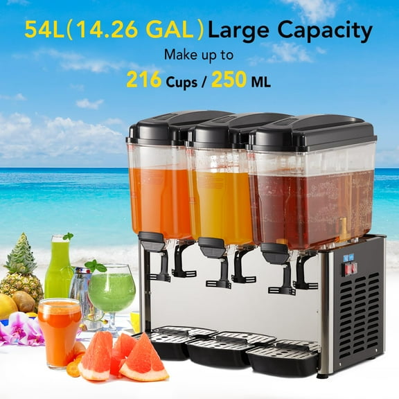 Commercial Beverage Dispenser 14.4 Gal Drink Dispenser,Food Grade Material Stainless Steel Commercial Slushy Machine With Thermostat Controller for Cold Drink Restaurant Hotel Party(3 Tanks)