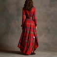 thumbnail image 4 of Women's Shirt Dress Plaid V-Neck Button Down Asymmetric Hem Side Slit Maxi Dress with Pockets for Spring Fall Casual,Wine,XL, 4 of 4